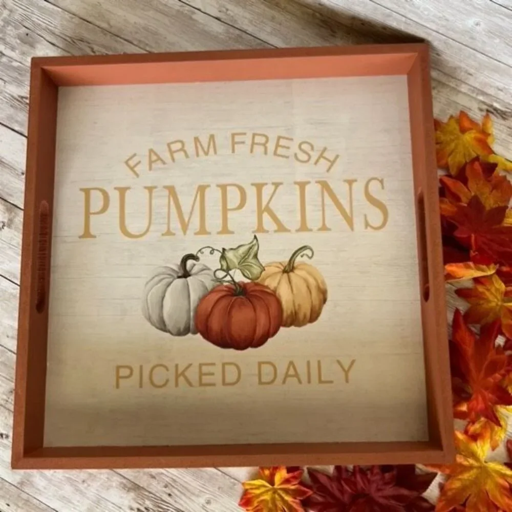 Farm Fresh Pumpkins Picked Daily Wood Serving Tray Multi-Color One Size NWT‎